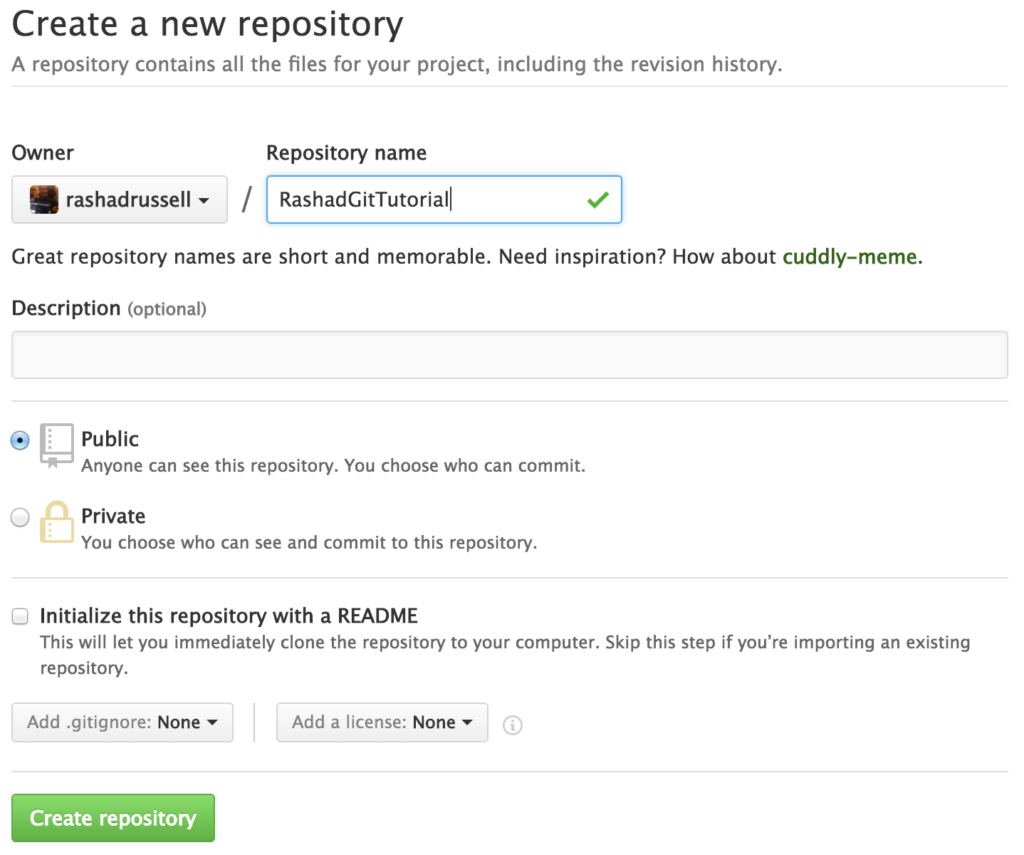 Create New Repository Form
